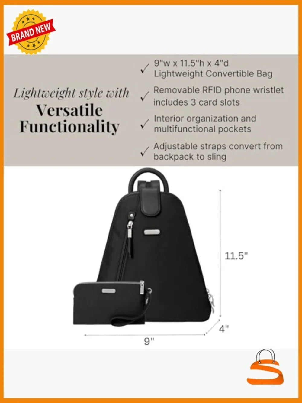 Convertible Backpack Sling Bag RFID Blocking Water Resistant Nylon Travel